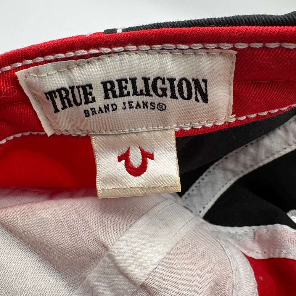 True Religion Red Black Contrast Stitch Horseshoe Logo Baseball Cap Hat OSFA - Picture 6 of 7